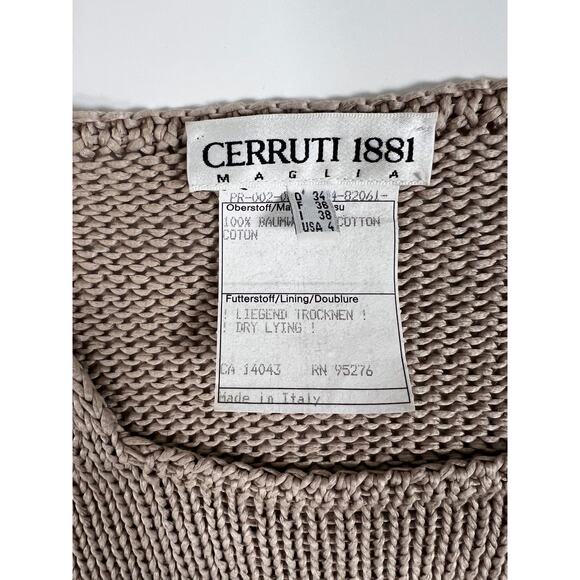 Vintage Cerruti 1881 Italy Knit Top Small Beige Cotton Square Neck Designer - Picture 2 of 7